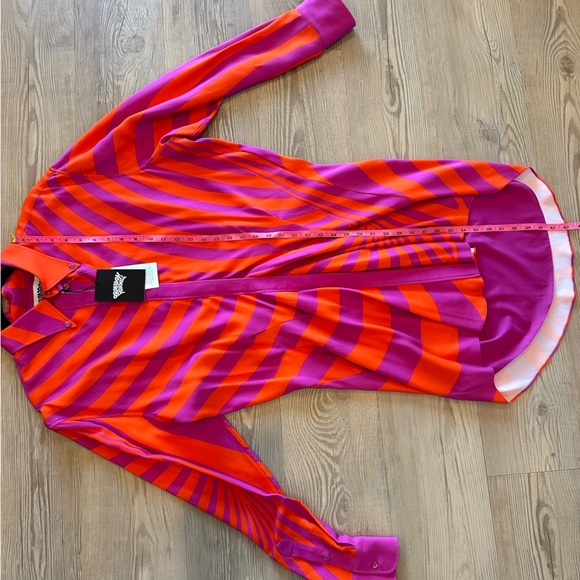 NWT BRANDON MAXWELL The Nouveau Mini Shirt Dress Fuchsia & Orange Swirl size 14 - Picture 9 of 12